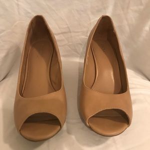 Merona tan leather peep toe wedge